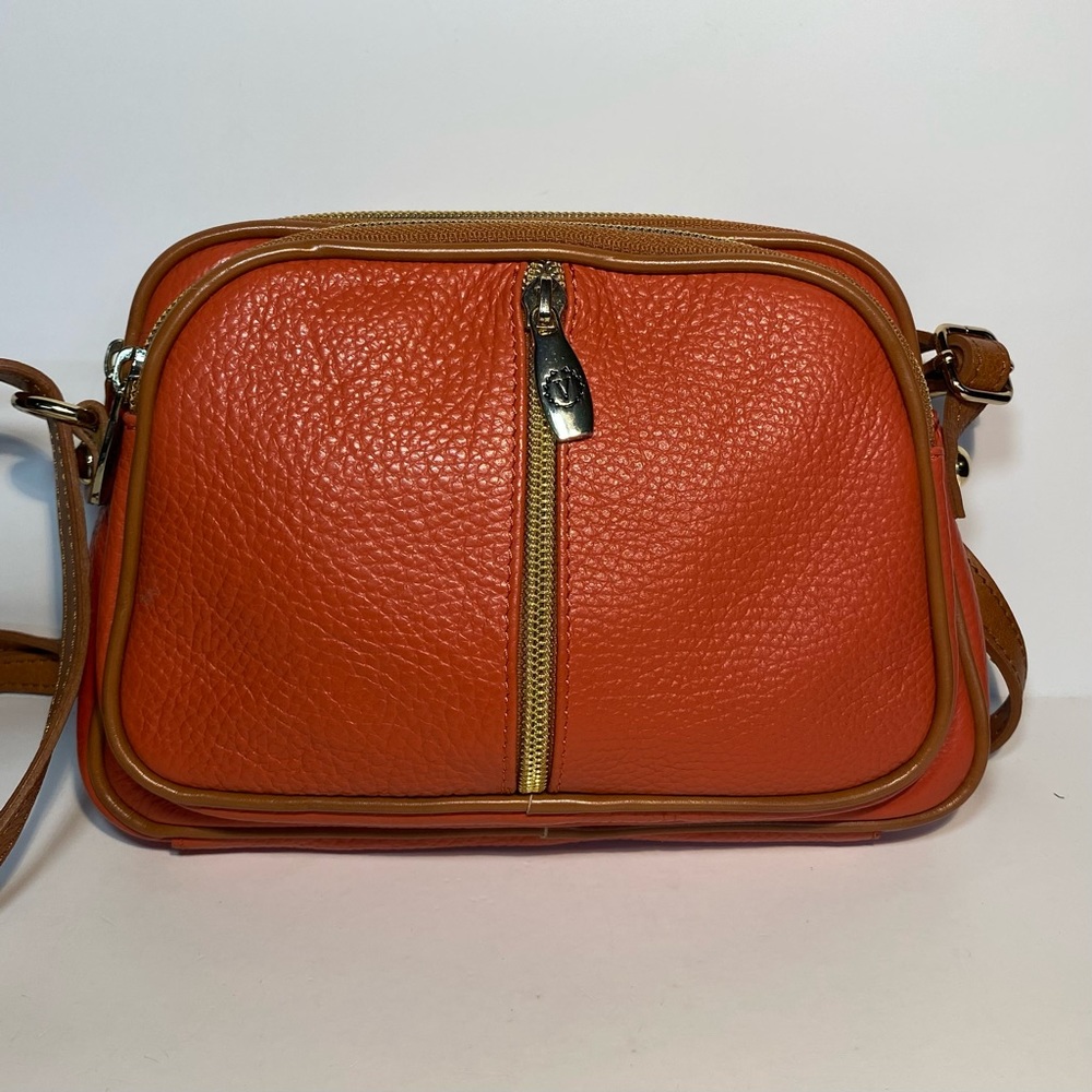 Valentina Orange Coral Pebbled Leather Crossbody Bag